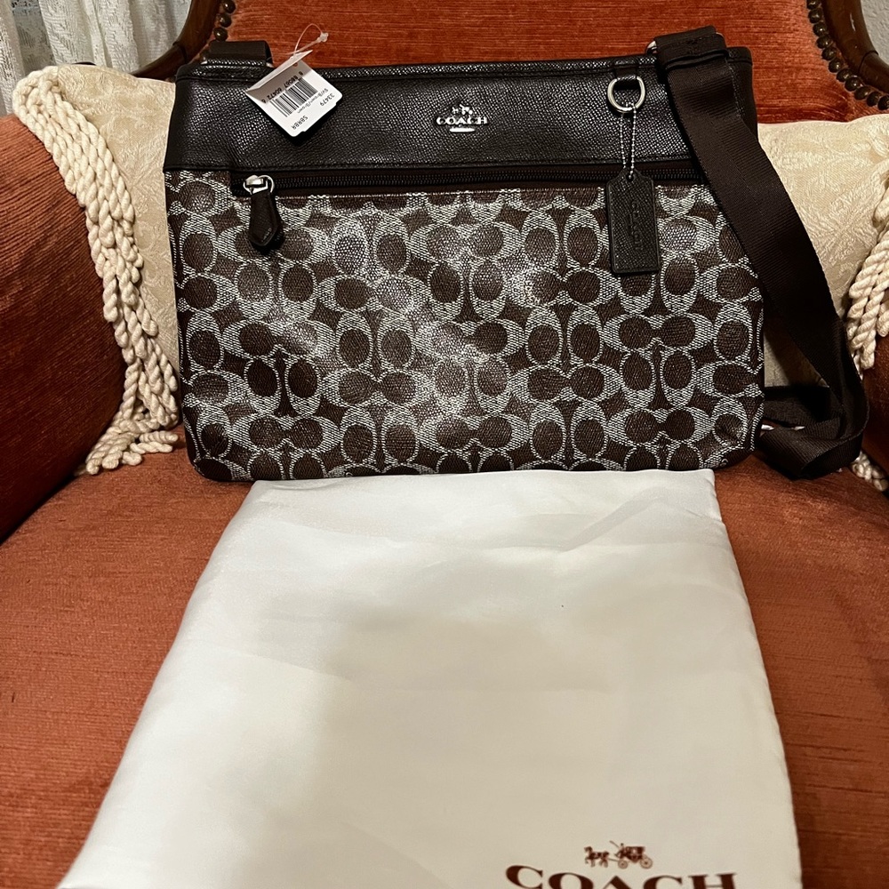 Coach Signature canvas print Spencer crossbody purse, brown/tan